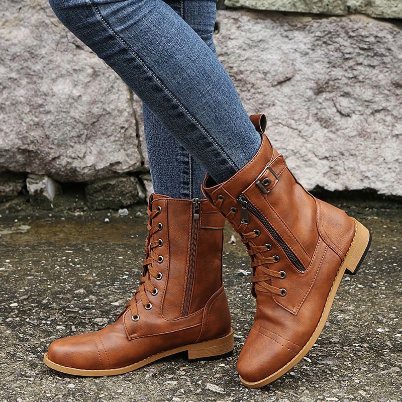 Nathalie – Lace-Up Ankle Boots with Side Zip