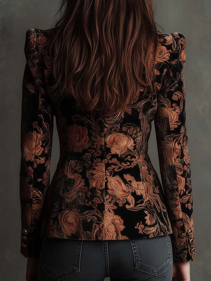 Véronique – Fitted Bronze Floral Pattern Blazer