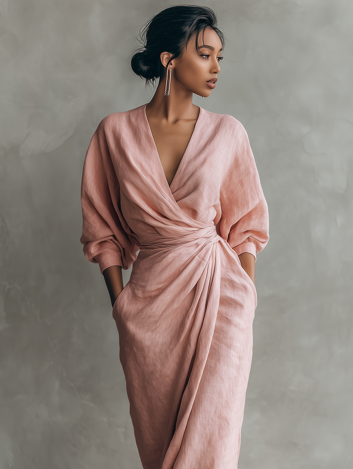 Kate | Women's Minimalist V-neck Linen Blend Maxi Dress