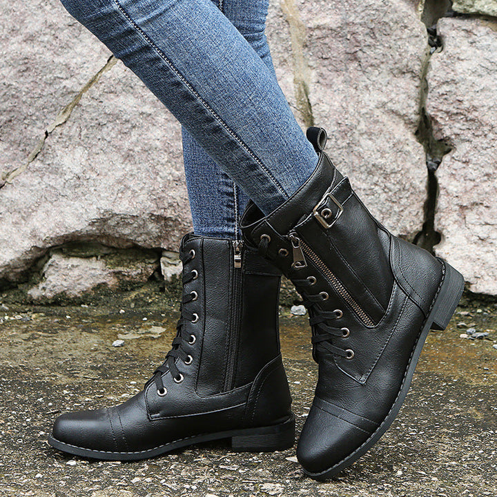 Nathalie – Lace-Up Ankle Boots with Side Zip