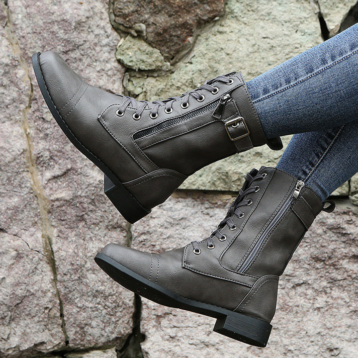 Nathalie – Lace-Up Ankle Boots with Side Zip