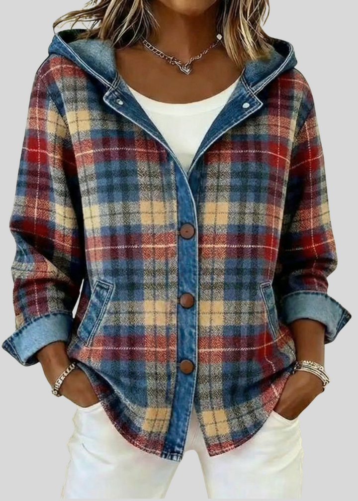 OLIVIA | Hooded plaid shacket - Blue