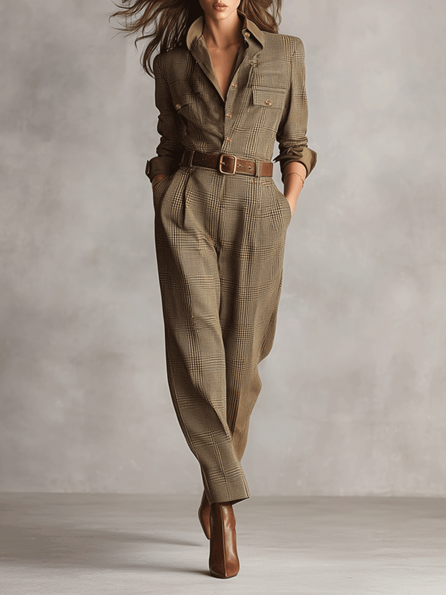 Celia | Plaid Belted Wide-Leg Jumpsuit