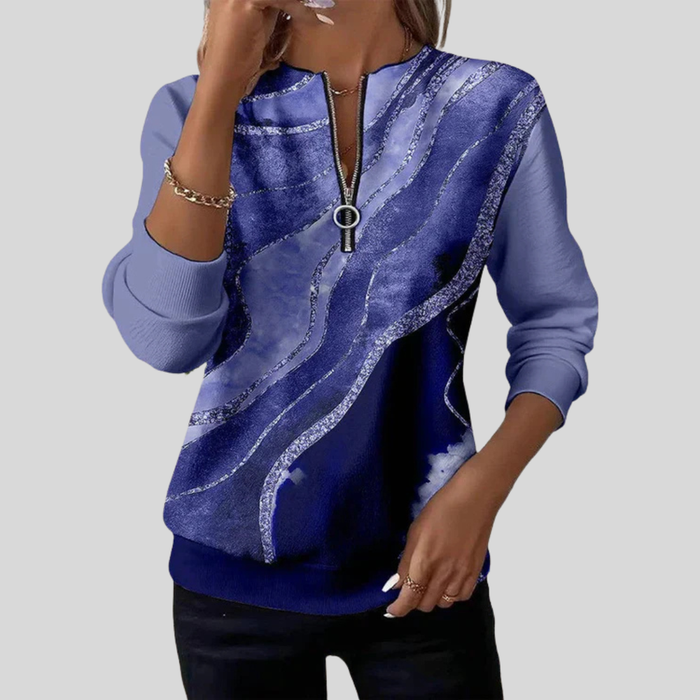 JANE | Half-zip sweatshirt with wave print - Blue