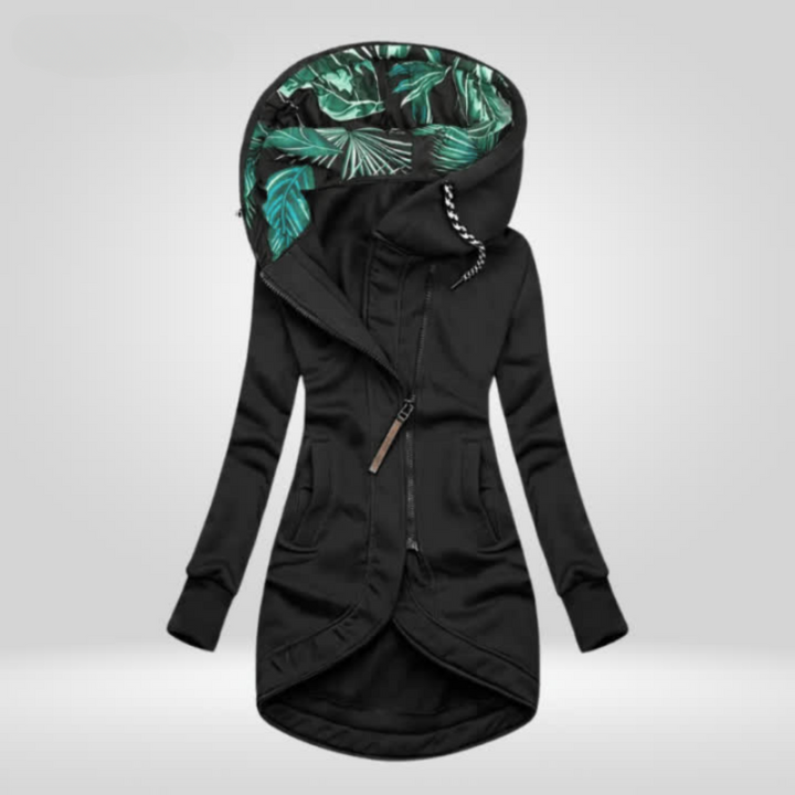 Edith – Hooded Coat with Leaf-Print Lining