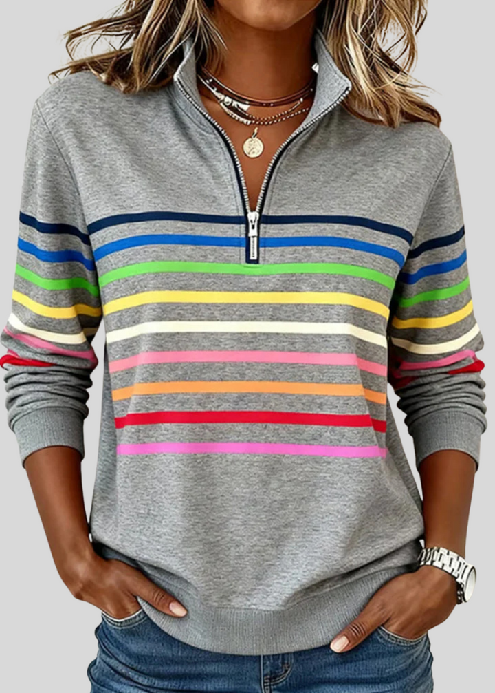 CHARLOTTE | Quarter-zip sweatshirt with multicolor stripes - Gray