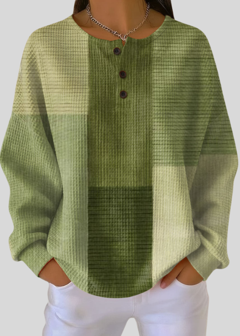 NORA | Henley sweatshirt with waffle knit - Green
