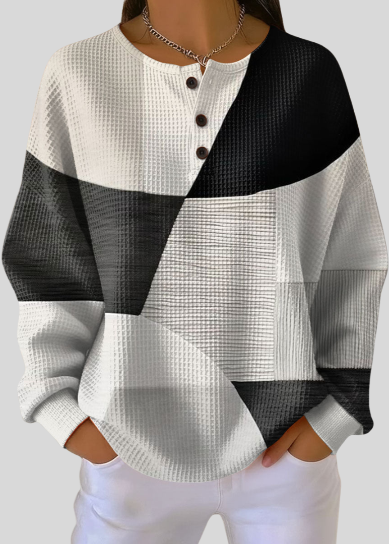 MIA | Waffle knit henley sweatshirt - Black And White