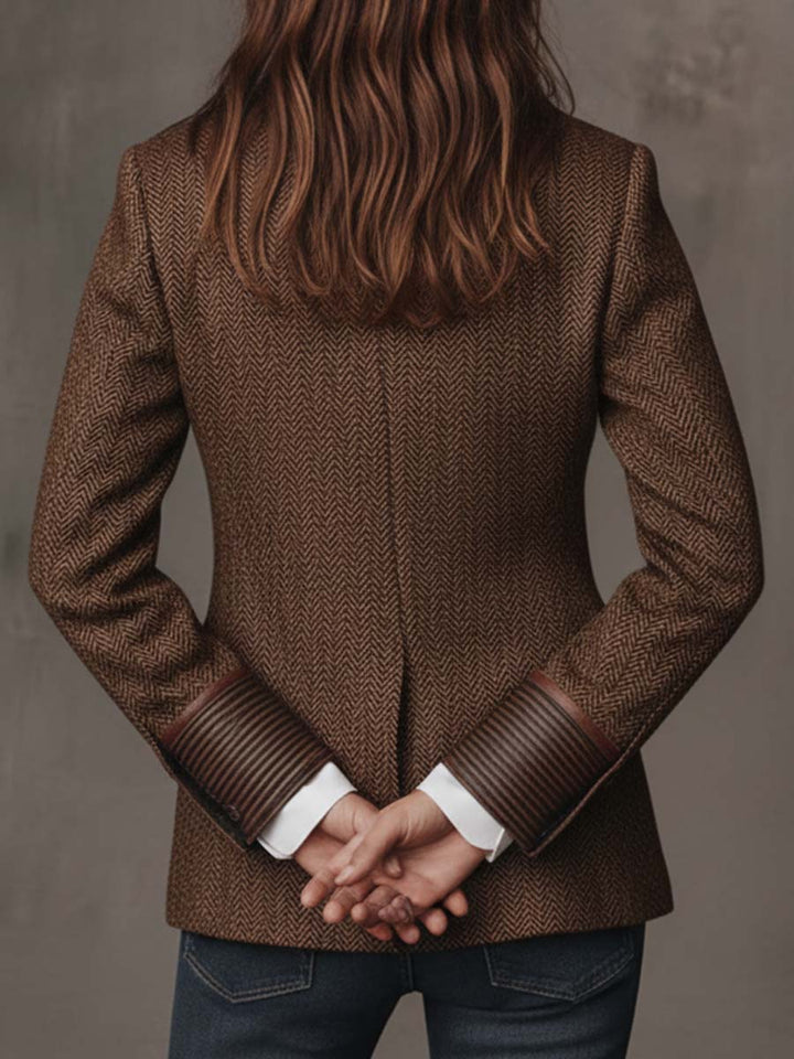 Odile – Herringbone Blazer with Embroidered Panels