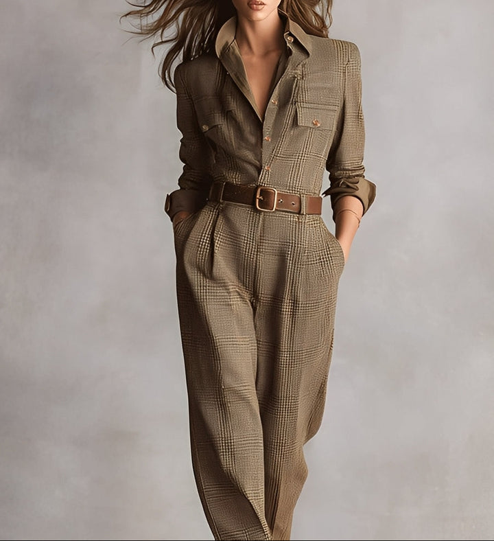 Celia | Plaid Belted Wide-Leg Jumpsuit