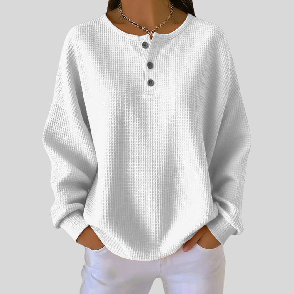 JUNE | Henley sweatshirt with waffle texture - White