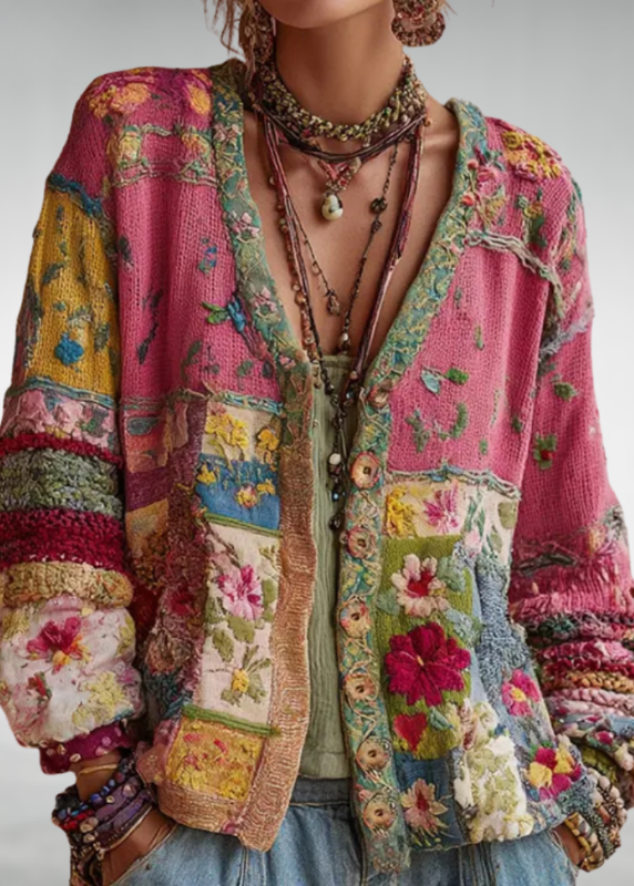 Nadja | Bohemian Patchwork Knit Cardigan