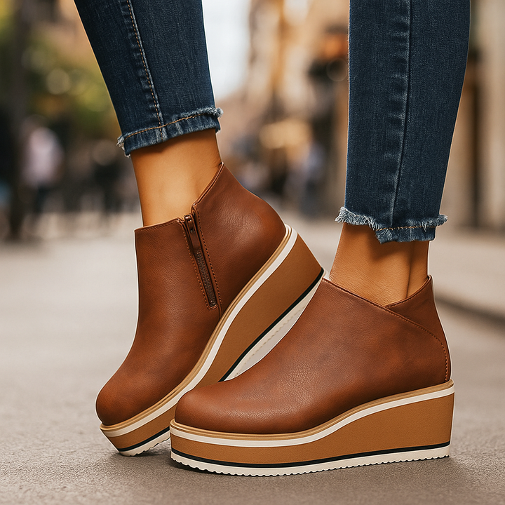 Coralie – Wedge Ankle Boots with Side Zip