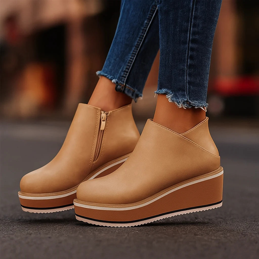 Coralie – Wedge Ankle Boots with Side Zip