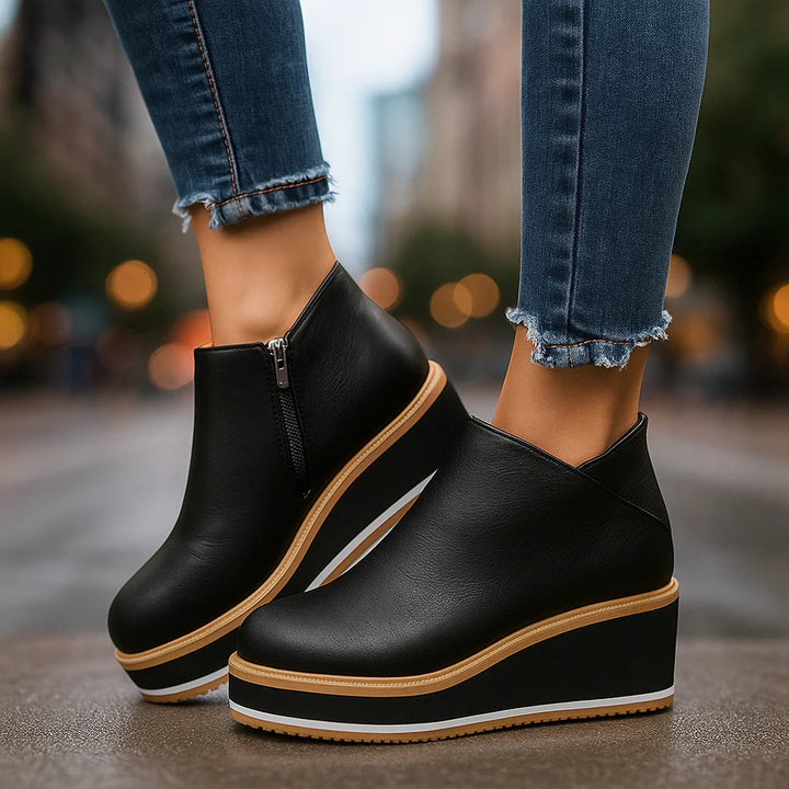 Coralie – Wedge Ankle Boots with Side Zip