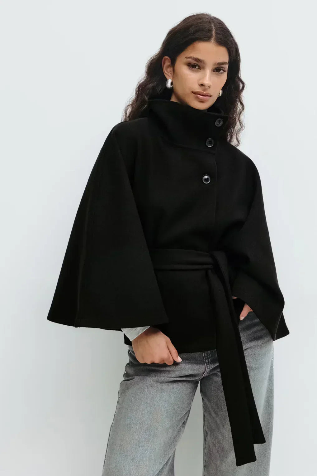 BELTED CAPE JACKET