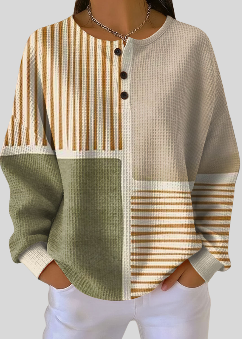SOPHIA | Waffle-knit Henley sweatshirt - Beige
