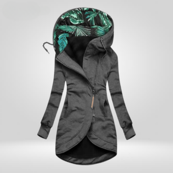Edith – Hooded Coat with Leaf-Print Lining