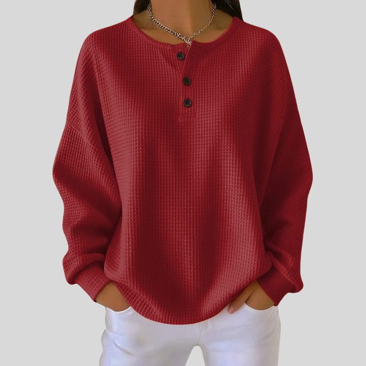 JUNE | Henley sweatshirt with waffle texture - Red