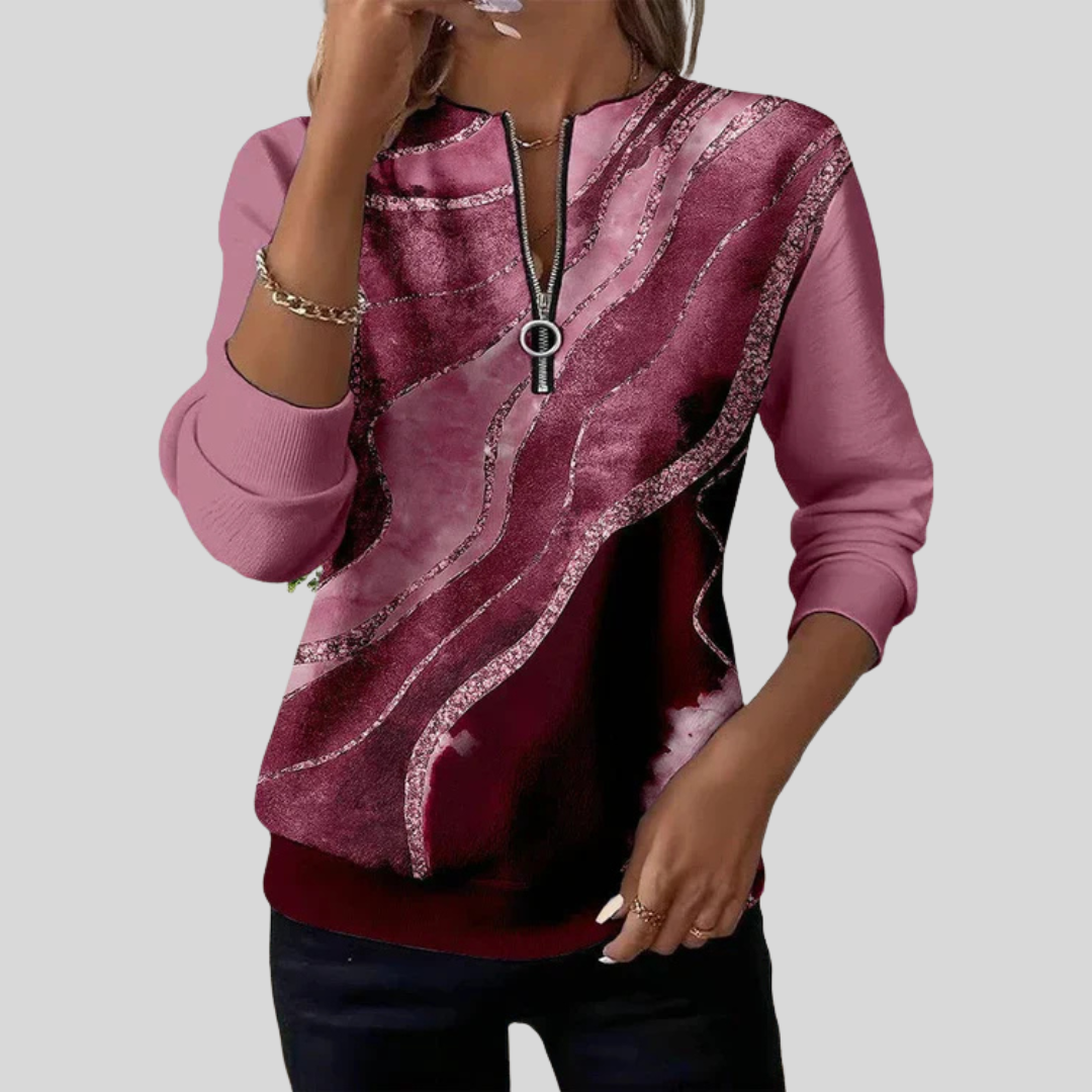 JANE | Half-zip sweatshirt with wave print - Mauve