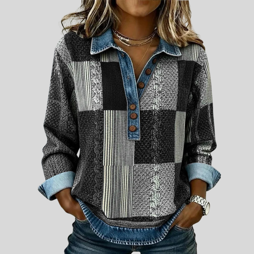 CHLOE | Colorblock sweatshirt with button placket - Black