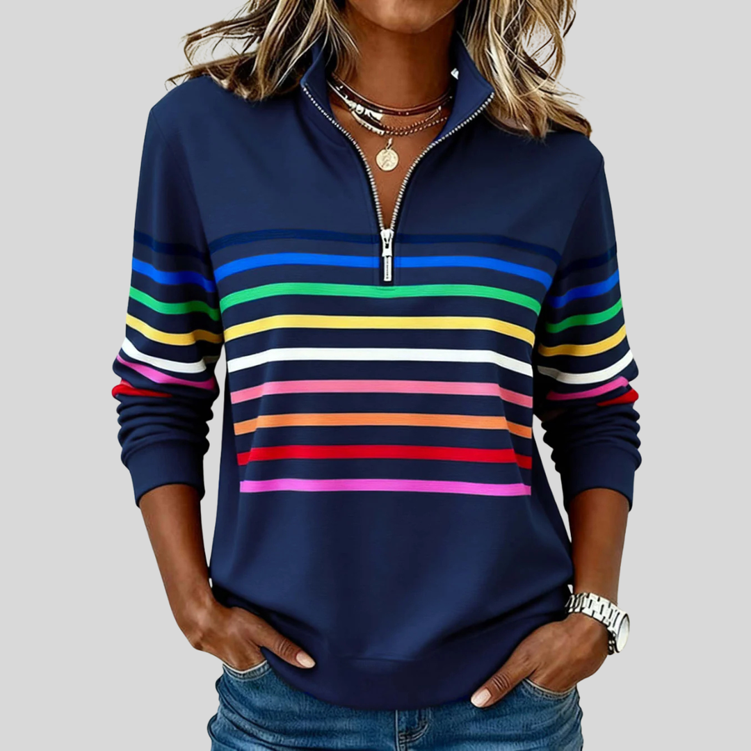 CHARLOTTE | Quarter-zip sweatshirt with multicolor stripes - Navy