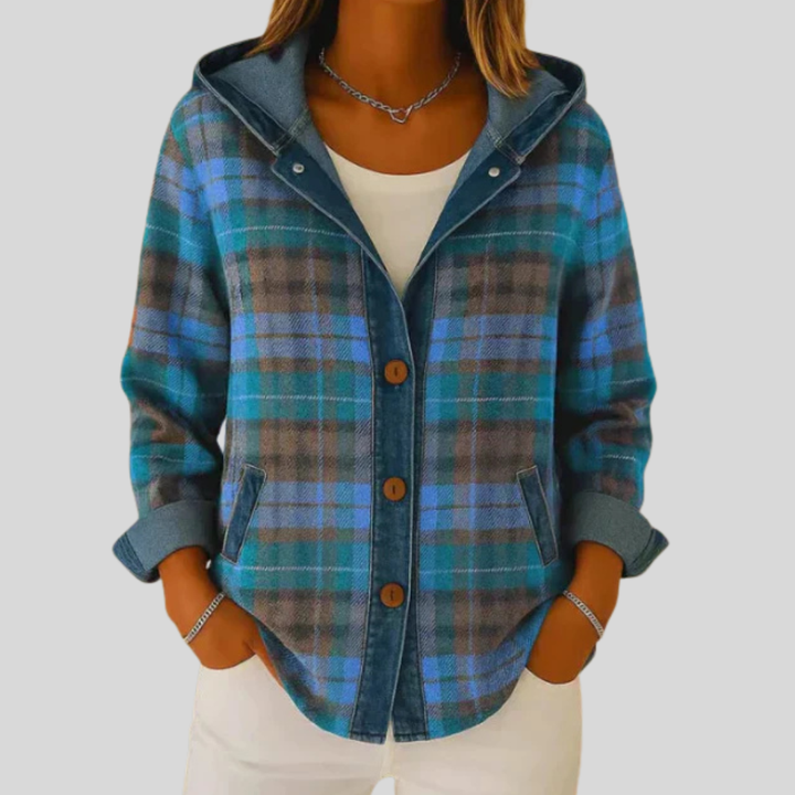OLIVIA | Hooded plaid shacket - Navy Blue