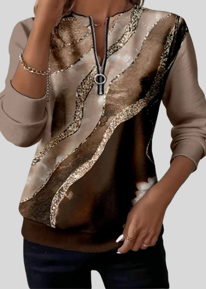 JANE | Half-zip sweatshirt with wave print - Brown