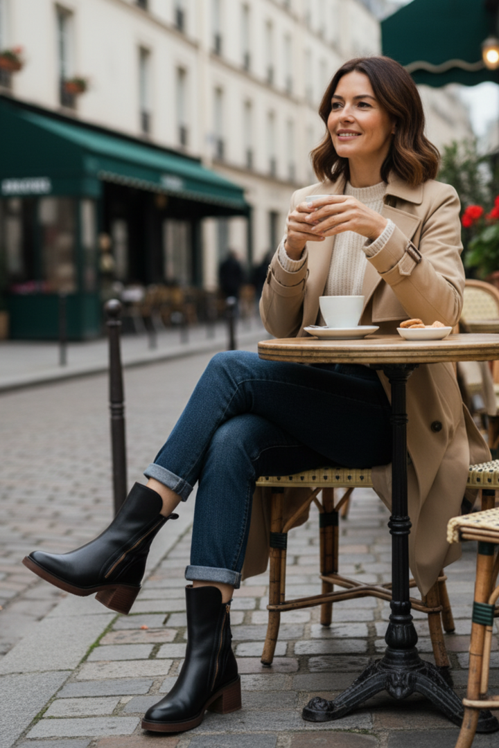 Pernelle – Leather Boots with Square Heel