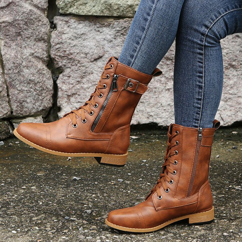 Nathalie – Lace-Up Ankle Boots with Side Zip