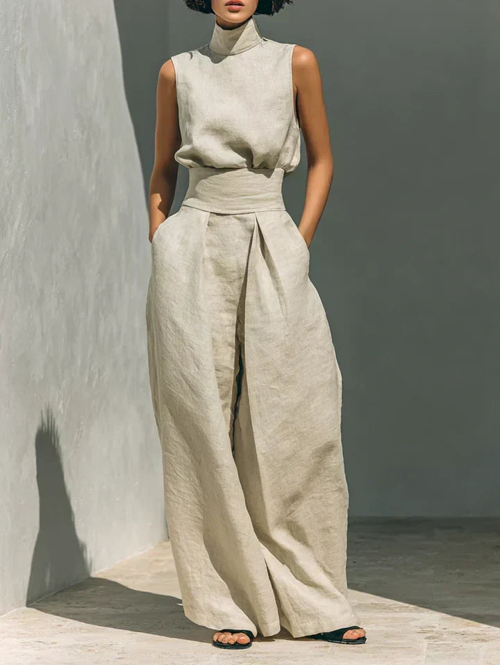 Flor™ | Minimalist set of tank top and wide-leg pants in cotton and linen for women