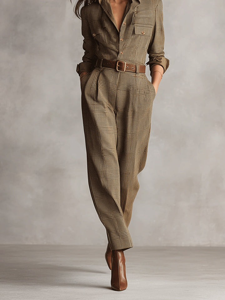 Celia | Plaid Belted Wide-Leg Jumpsuit