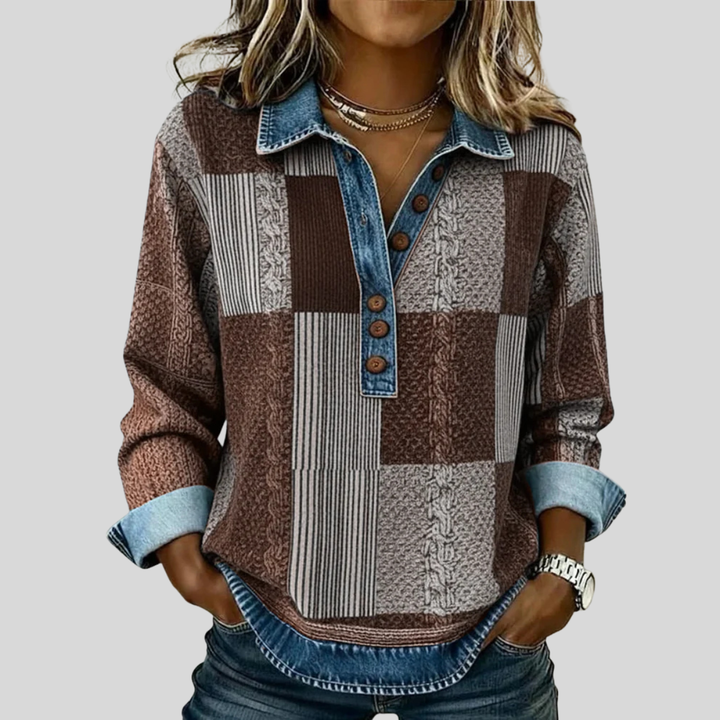 CHLOE | Colorblock sweatshirt with button placket - Brown