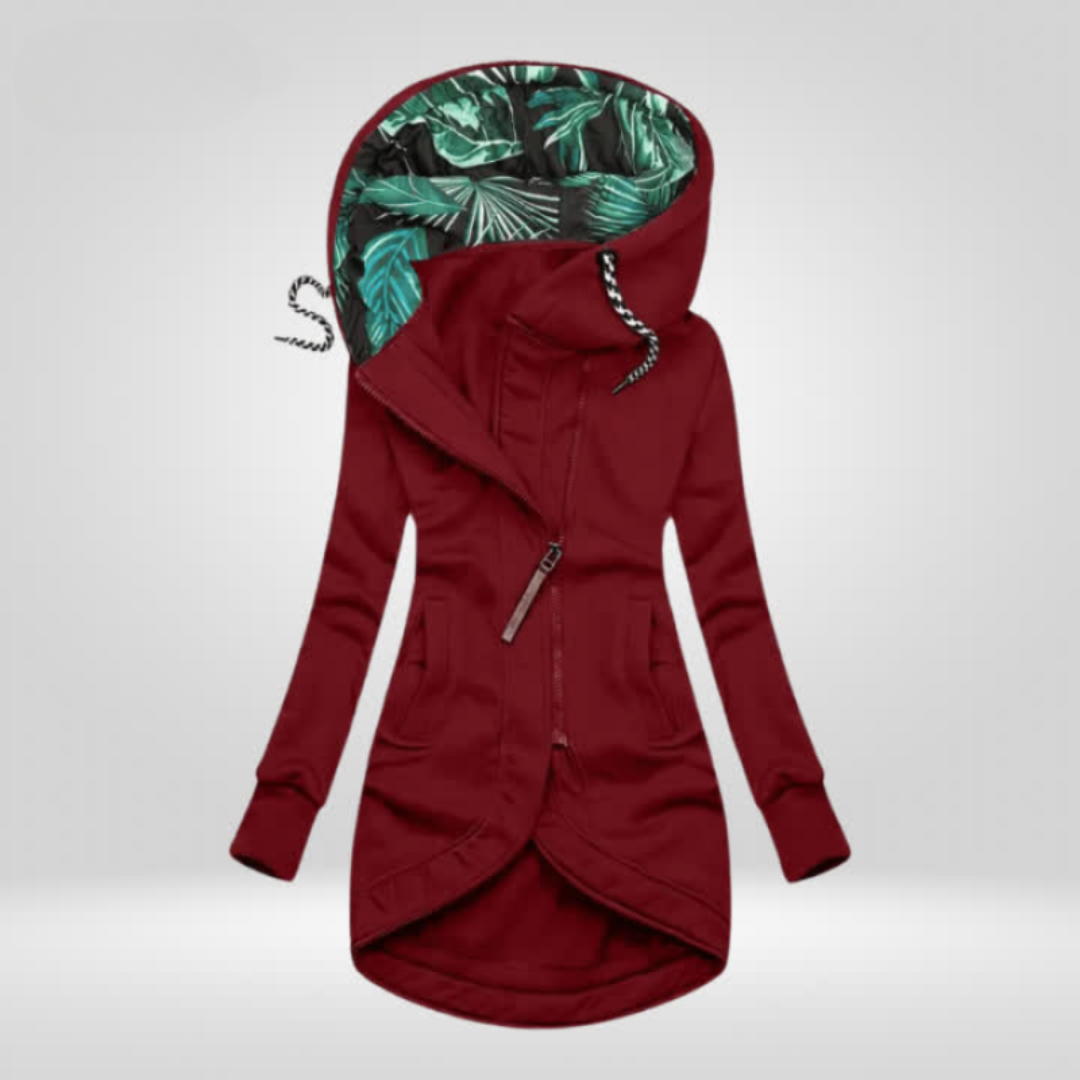 Edith – Hooded Coat with Leaf-Print Lining