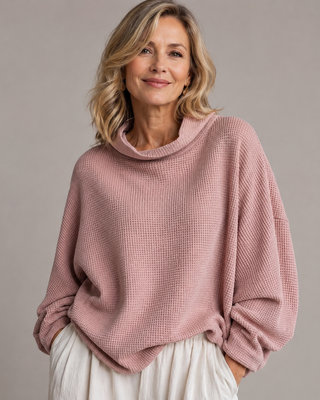 Margot | Waffle-Knit Oversized Cowl Neck Top