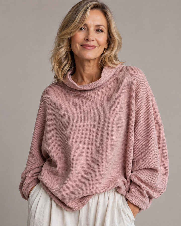 Margot | Waffle-Knit Oversized Cowl Neck Top