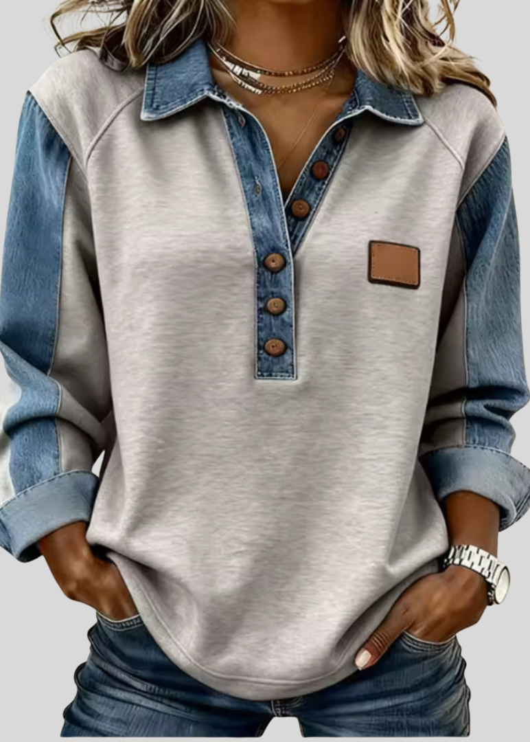 HARPER | Pullover with contrast raglan sleeves - Gray