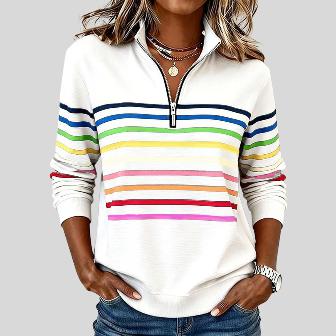 CHARLOTTE | Quarter-zip sweatshirt with multicolor stripes - White