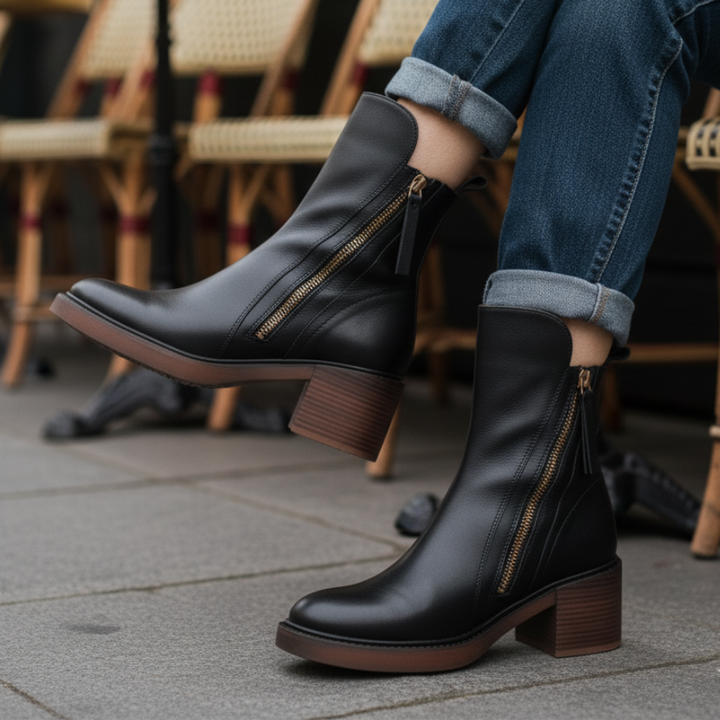 Pernelle – Leather Boots with Square Heel