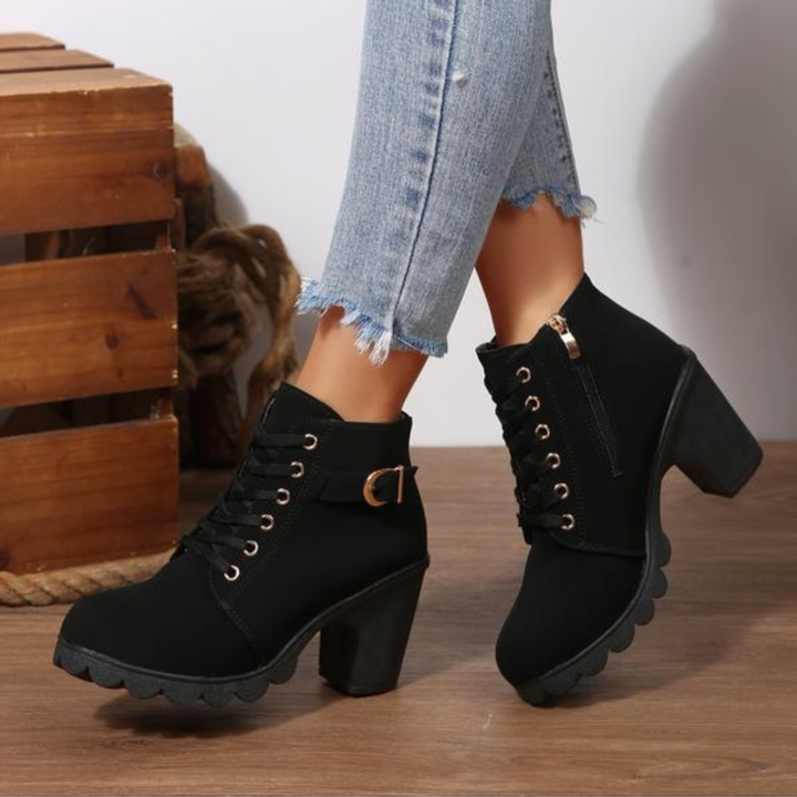 Romane – Lace-Up Ankle Boots with Metal Buckle