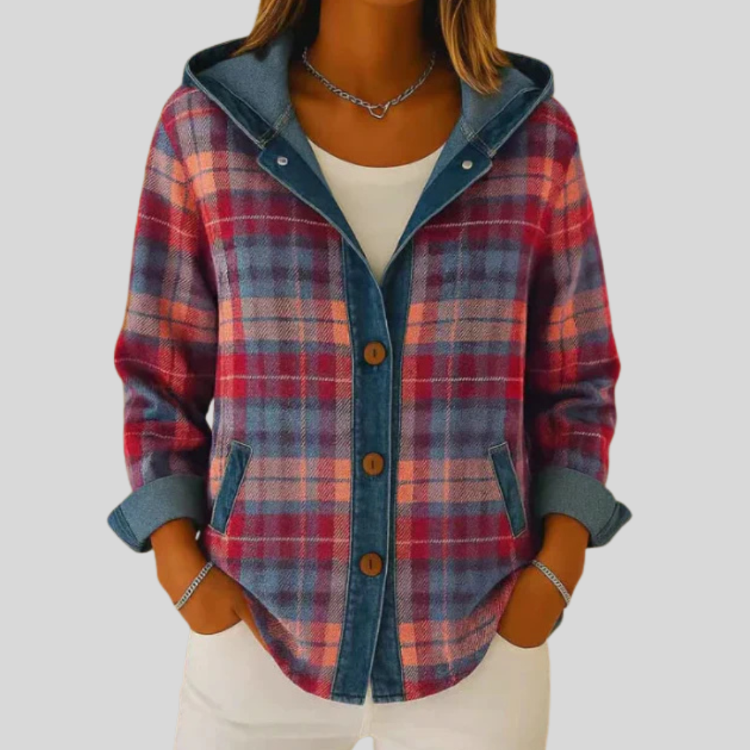 OLIVIA | Hooded plaid shacket - Red