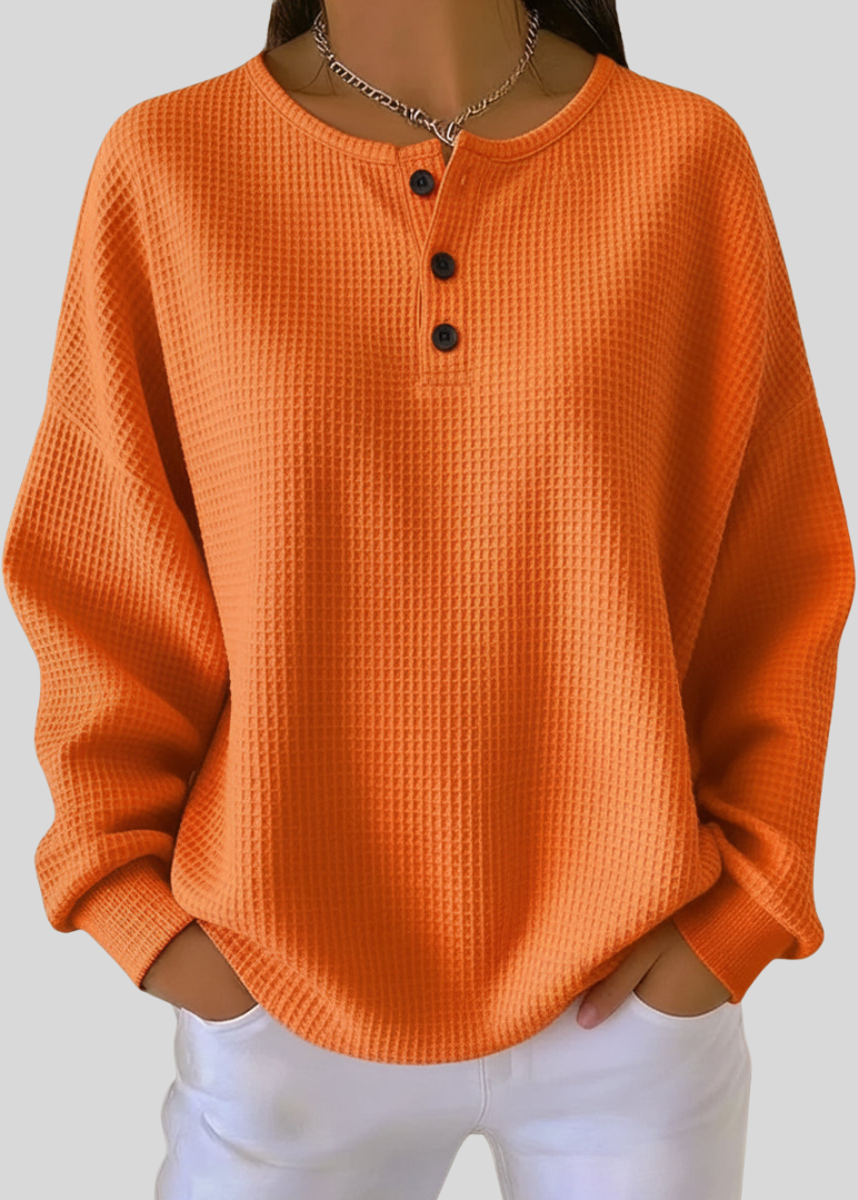 JUNE | Henley sweatshirt with waffle texture - Orange