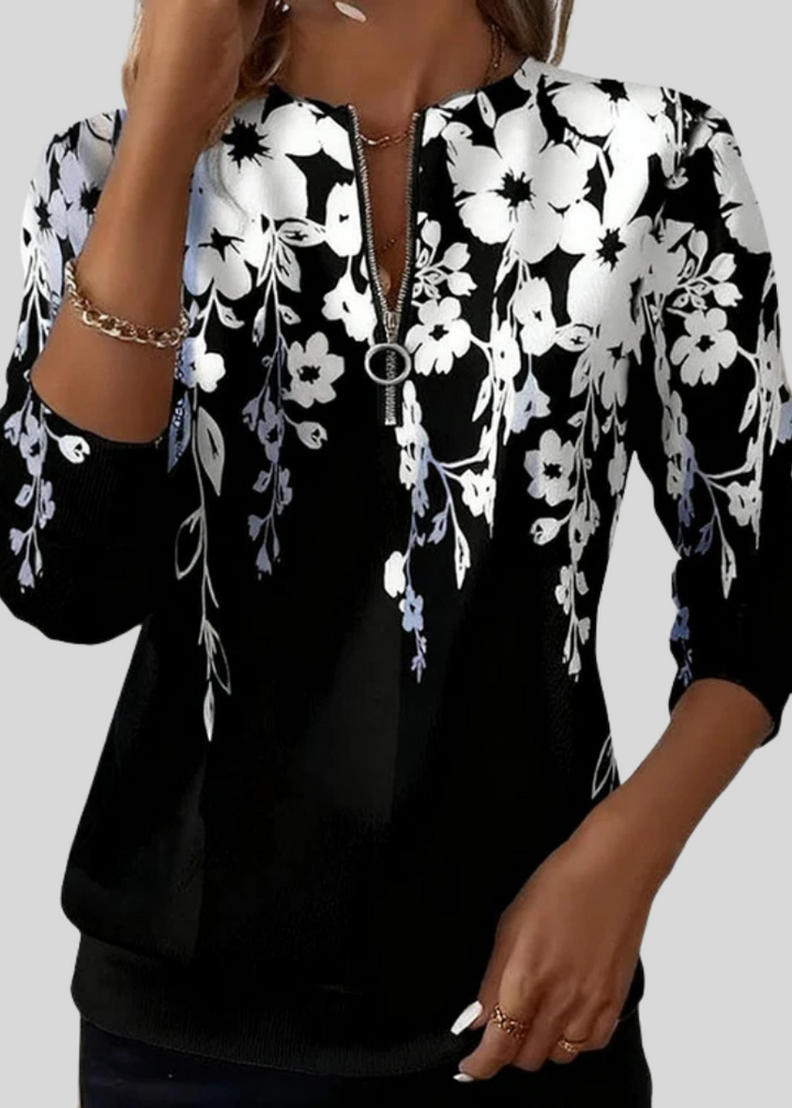 MACY | Floral zip sweatshirt - Black And White
