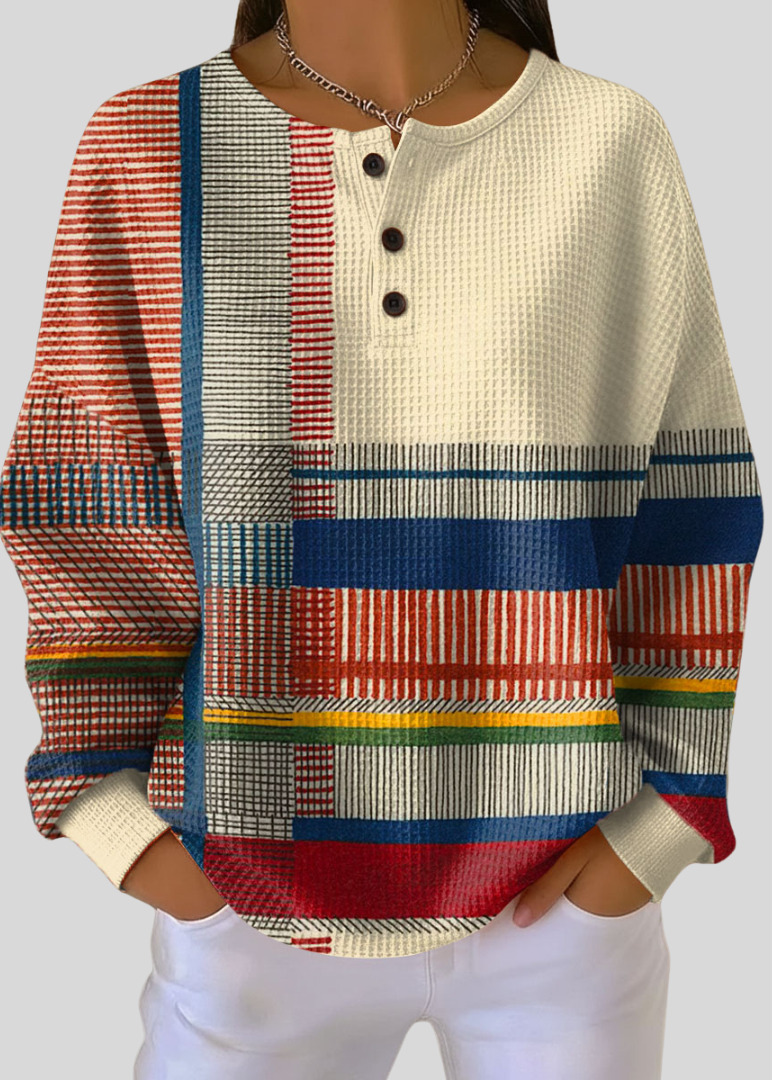 GRACE | Henley sweatshirt with colorblock stripes - Multi