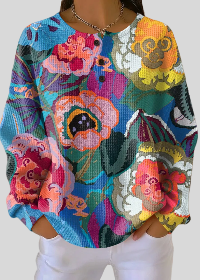 LEAH | Floral waffle-knit sweatshirt - Multi