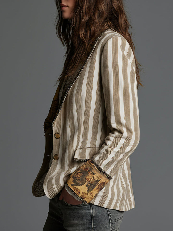 Rosanna – Striped Blazer with Printed Collar and Cuffs