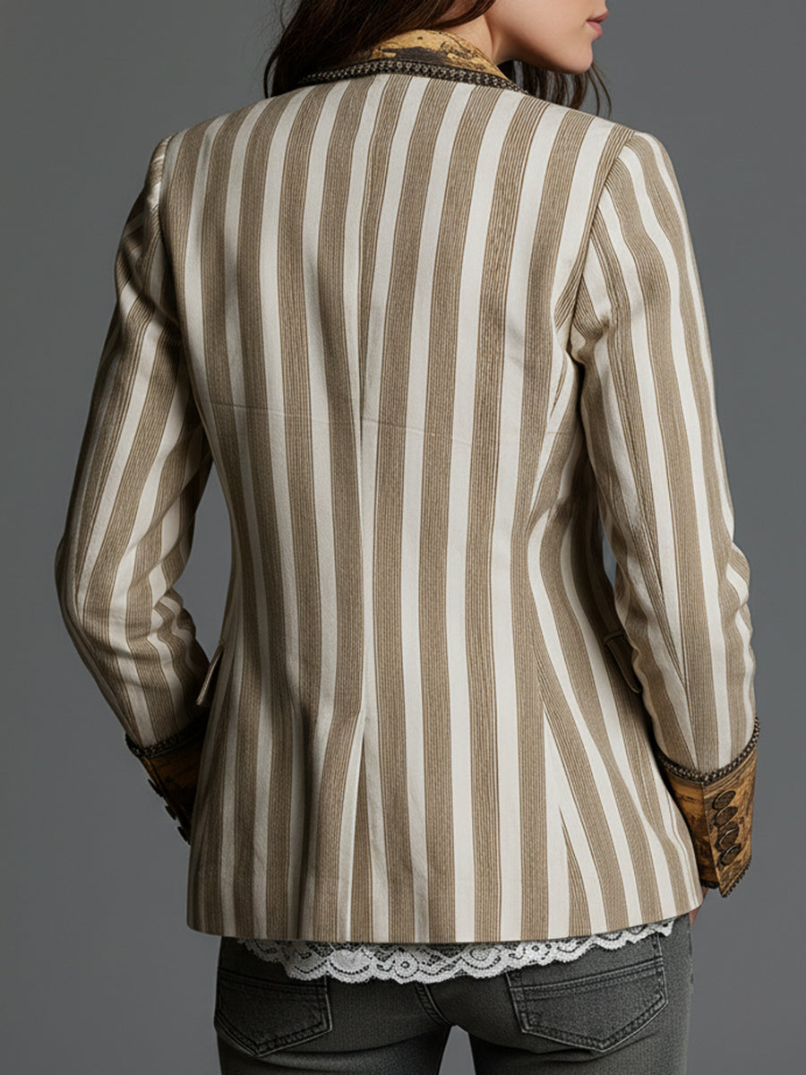 Rosanna – Striped Blazer with Printed Collar and Cuffs