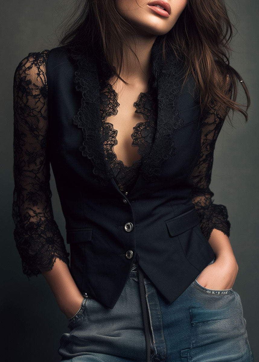 Marie-Laure – Lace Sleeve Blazer Vest