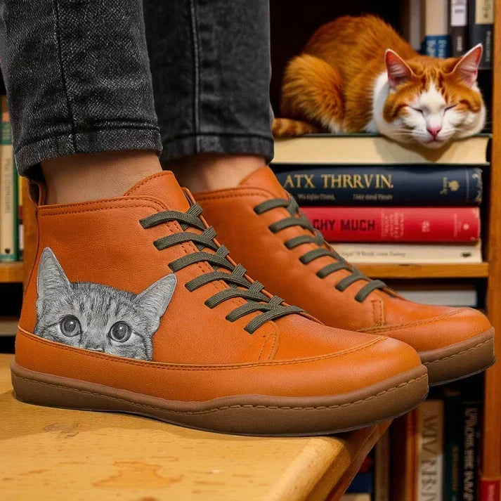 Mirabelle – Orthopedic Ankle Boots with Cat Motif