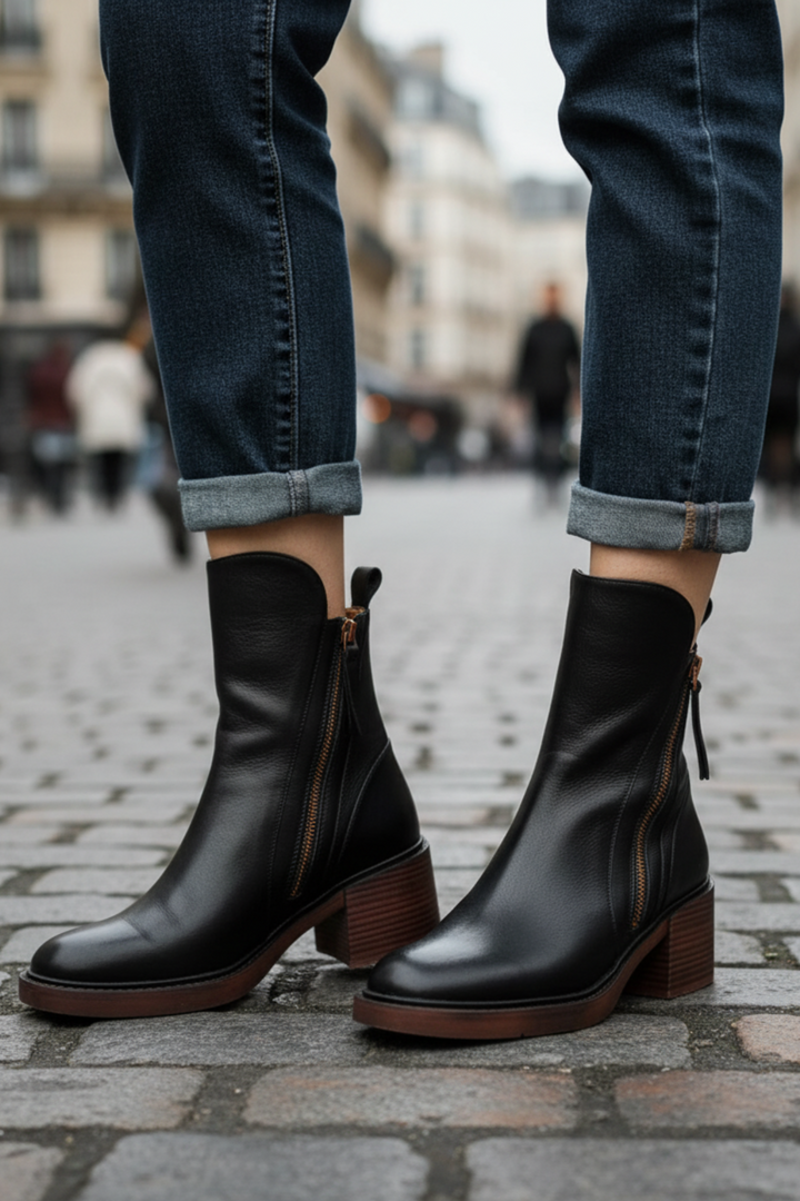 Pernelle – Leather Boots with Square Heel